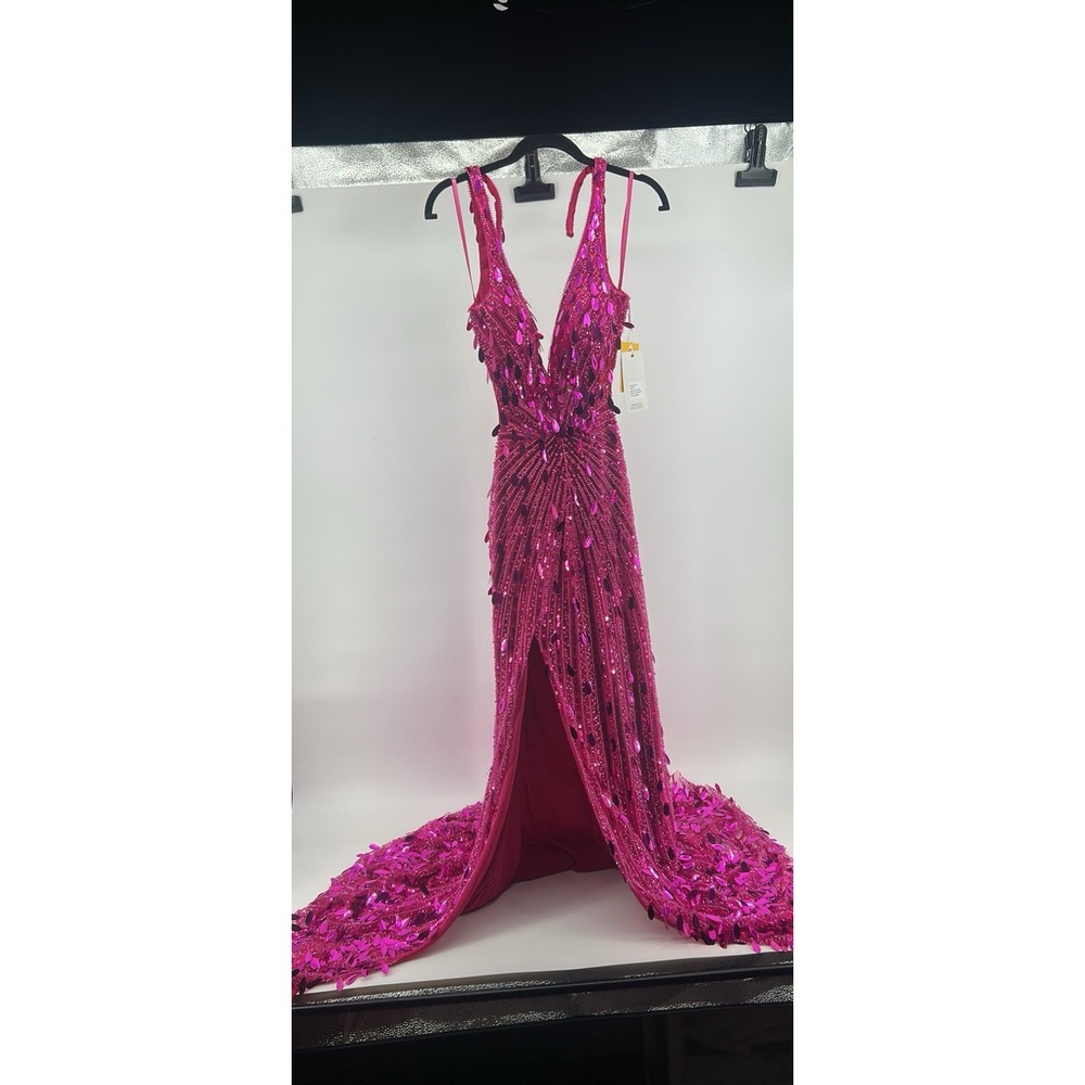NWT Couture Lee Berry Pink Heavily Beaded Year Drop Sequin Prom Pageant Gown 10